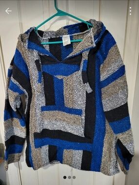 Striped Hooded Baja in Blue, Black & Tan